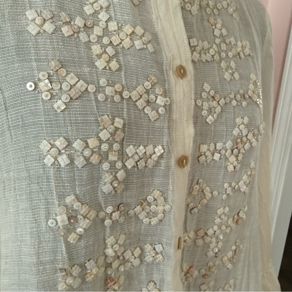 Leon Max Linen Blend Mother of Pearl Beaded Tunic Small - Picture 6 of 9